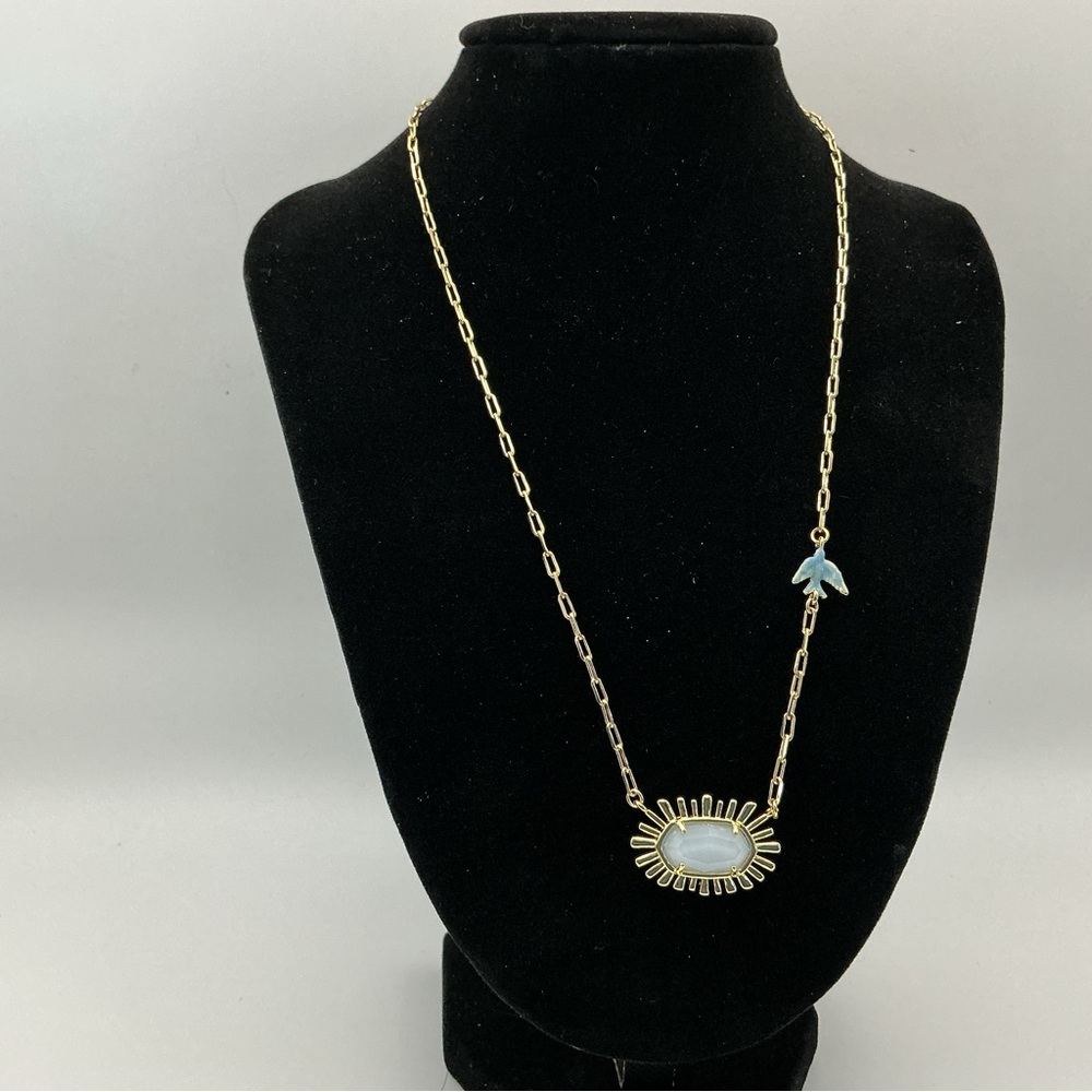 Kendra Scott Elisa Bird Gold Paperclip Chain Necklace White Opalescent NWT